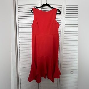Donna KARAN Redish Orange Sleeveless Mermaid Hem Dress Sz 12